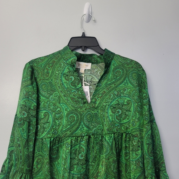 JB By Julie Brown New York Paisley Print Split Mock Neck Bell 3/4 Sleeve  Top - Picture 6 of 10